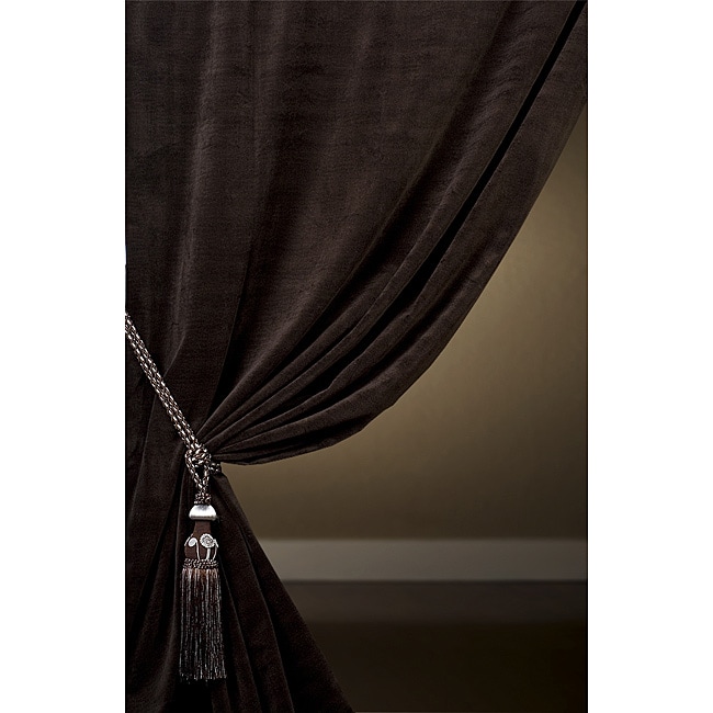 Exclusive Fabrics Coffee Cotton Velvet 96-inch Curtain Panel