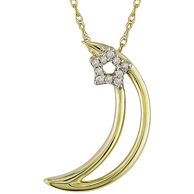 10k Yellow Gold Half-moon and Star Diamond Necklace - Free Shipping ...