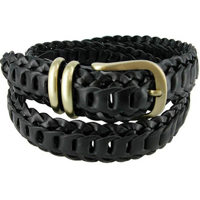 Mezlan Mens Black Leather Woven Belt  