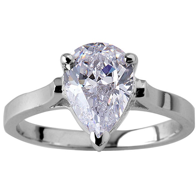 Rhodium plated Simulated Pear shaped Diamond Ring  