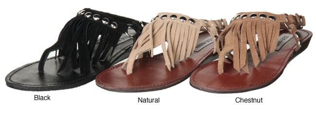 Steve Madden Womens Studdlyy Fringe Flat Sandals  