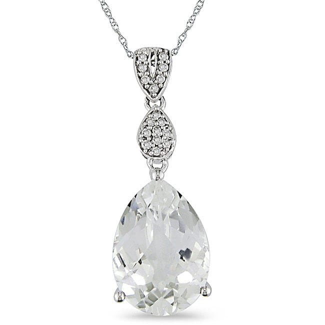 10k Gold White Topaz and Diamond Teardrop Necklace  