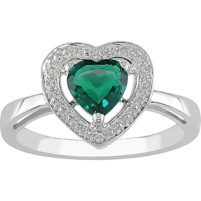 10k Gold Created Emerald and Diamond Heart Ring  