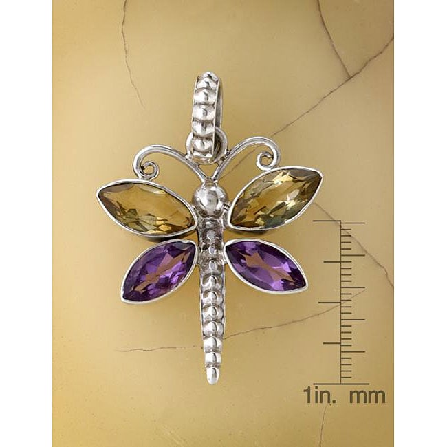 Silver Amethyst and Citrine Dragonfly Pendant (India)  