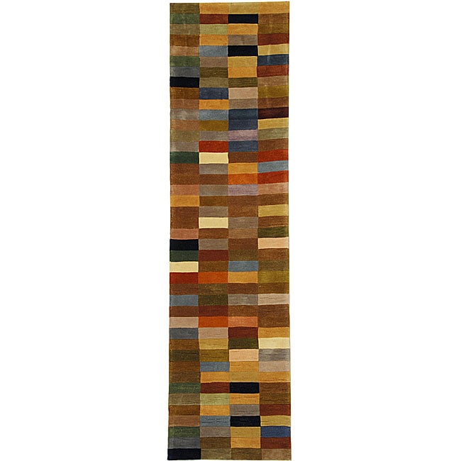 Handmade Rodeo Drive Patchwork Multicolor N.Z. Wool Runner (26 x 10 