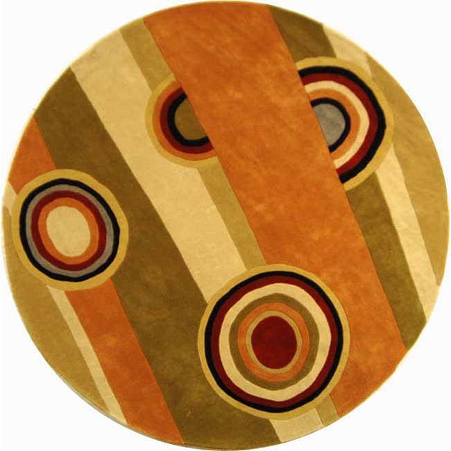 Handmade Rodeo Drive Zac Sage/ Red N.Z. Wool Rug (59 Round)