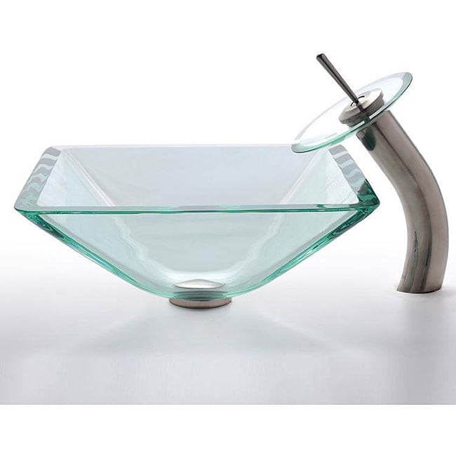 Kraus Aquamarine Glass Vessel Sink and Waterfall Faucet