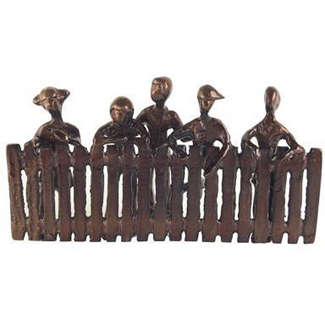 Handcrafted Children Peeking Over Fence Sculpture  