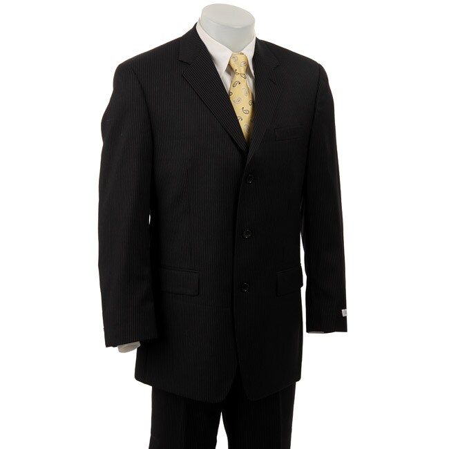 Calvin Klein Mens Black Pinstripe Wool 3 button Suit  