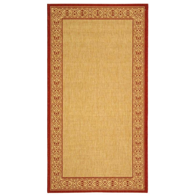 Indoor/ Outdoor Oceanview Natural/ Red Rug (67 X 96) (BeigePattern BorderMeasures 0.25 inch thickTip We recommend the use of a non skid pad to keep the rug in place on smooth surfaces.All rug sizes are approximate. Due to the difference of monitor color