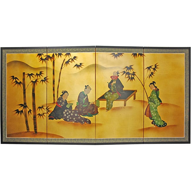 Gold Leaf Ladies and Bamboo Silk Painting (China)  