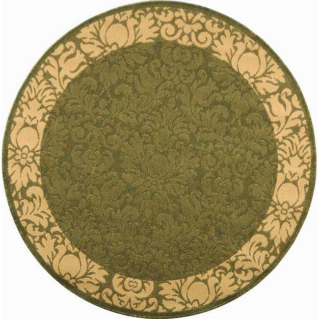 Indoor/ Outdoor Kaii Olive/ Natural Rug (53 Round) (GreenPattern FloralMeasures 0.25 inch thickTip We recommend the use of a non skid pad to keep the rug in place on smooth surfaces.All rug sizes are approximate. Due to the difference of monitor colors,