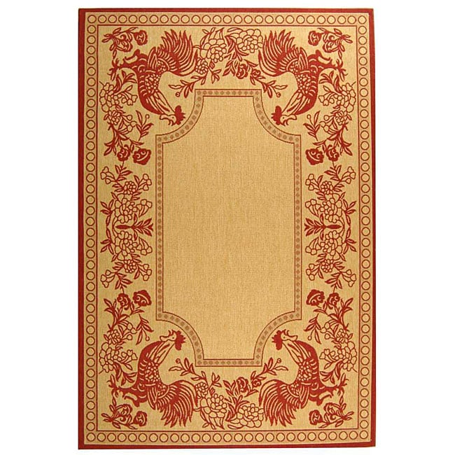 Indoor/ Outdoor Rooster Natural/ Red Rug (53 X 77)