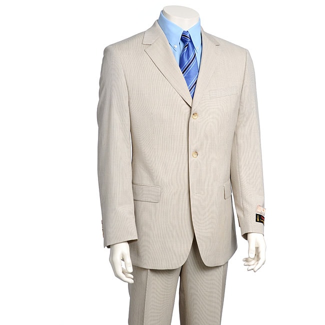 Luca Bertoni Mens Beige Stripe Wool 3 button Suit  