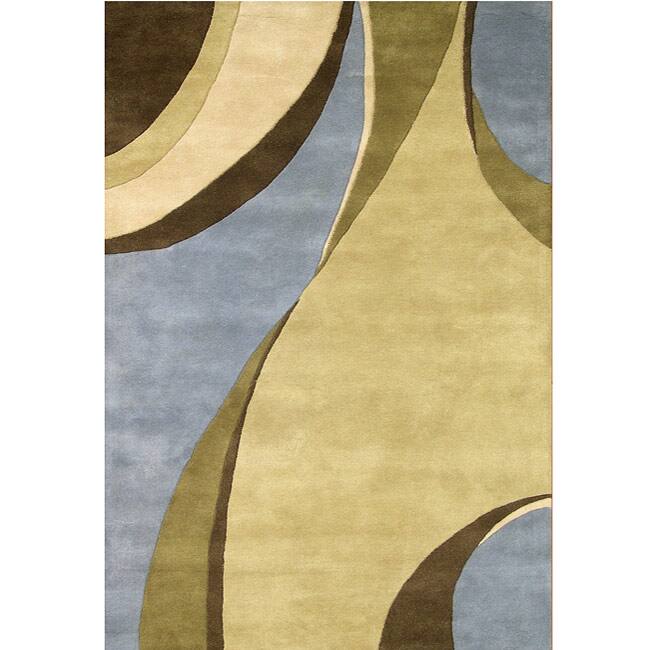 Alliyah Handmade Multi Color New Zealand Blend Wool Rug - Blue/Dark Green - 5' x 8'/Surplus