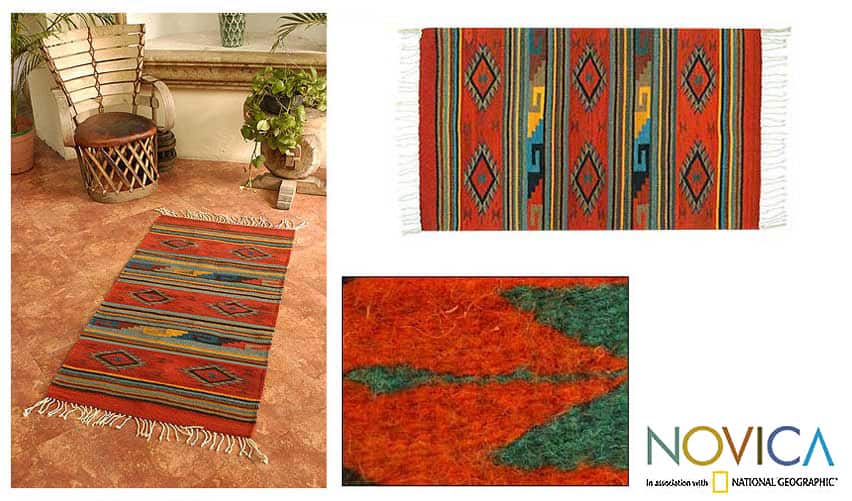 Mexican Zapotec 'Rhombus Fire' Wool Rug (2'6 x 5') - Multi - 2'6 x 5'