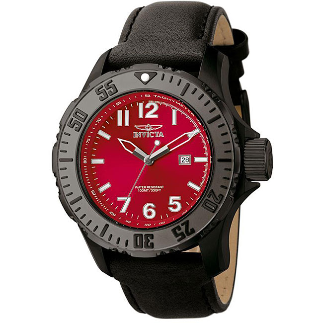 Invicta Men's 'Invicta II' Red Dial/ Black Leather Strap Watch Overstock Shopping Big