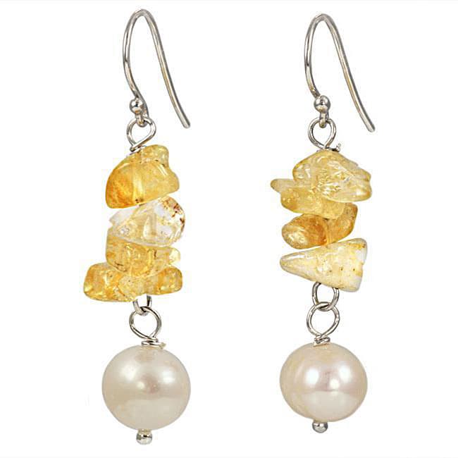 Maddy Emerson Couture Pearl and Citrine Earrings (7 7.5 mm)