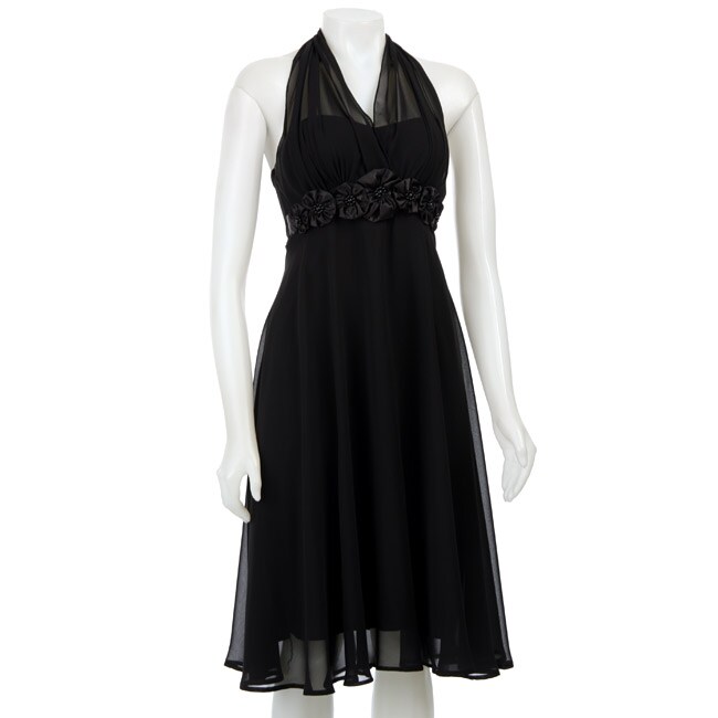 Connected Apparel Womens Black Chiffon Dress  