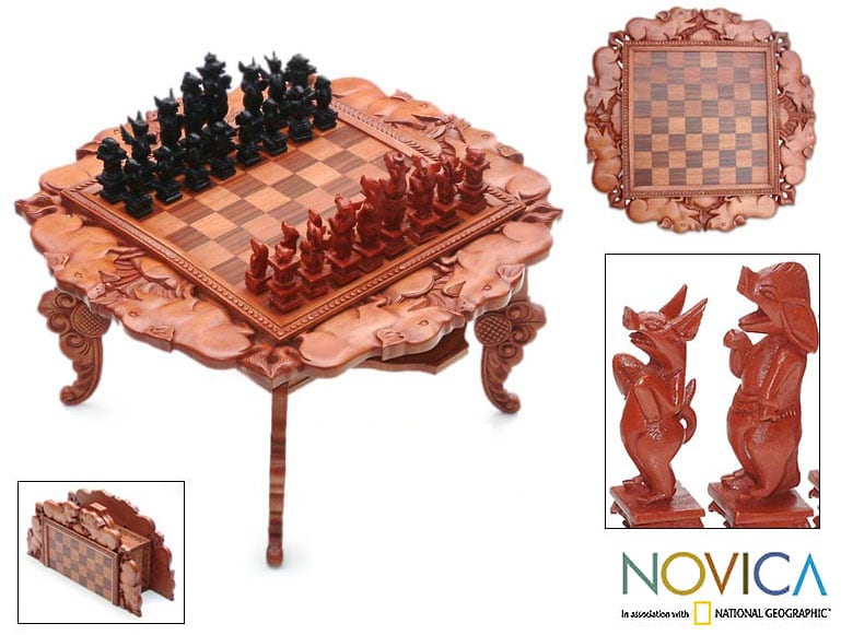 Wood Kingdom of the Pigs Chess Set (Indonesia)
