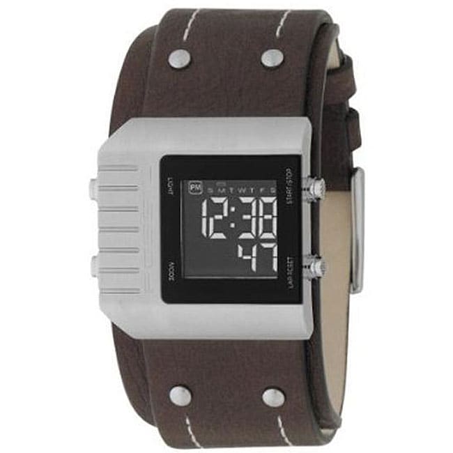 Fossil Men's Digital Brown Leather Cuff Watch - Free Shipping Today ...