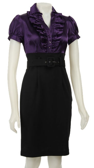 London Times Womens Purple/ Black Puff sleeve Shirt Dress   12061133