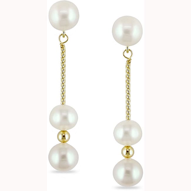 14k Yellow Gold Freshwater Pearl Drop Earrings (6 6.5 mm)   