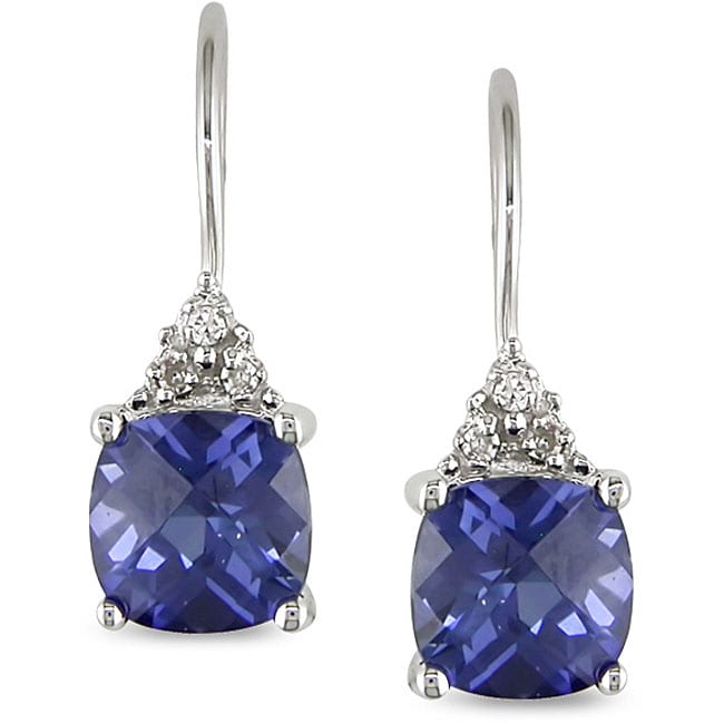 10k Gold Simulated Tanzanite and Diamond Earrings  