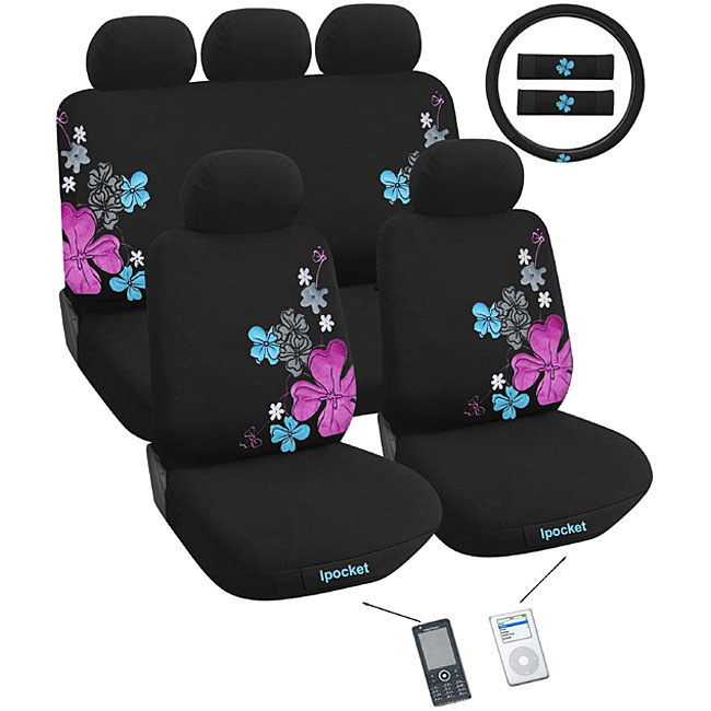 Suede Flowers 12 piece Automotive Seat Cover Set