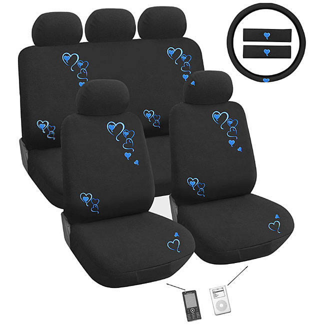 Blue Hearts 12 piece Automotive Seat Cover Set