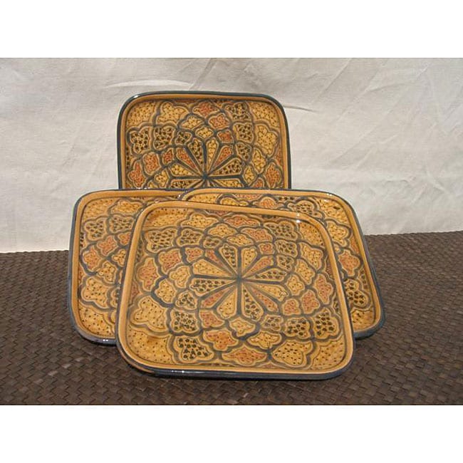 Set of 4 Honey Design 9 inch Square Plates (Tunisia)  