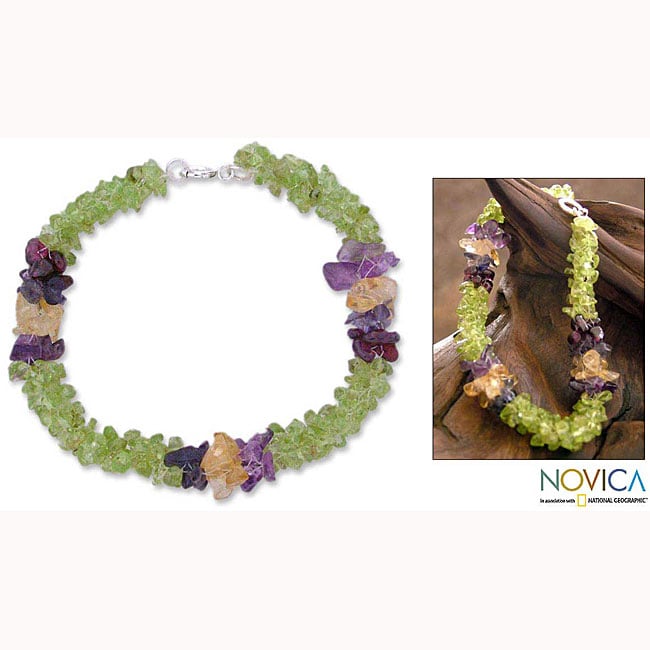 Silver Formal Garden Peridot and Amethyst Bracelet (India 