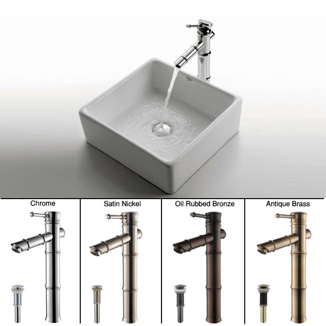 Kraus Square Sink and Bamboo style Bathroom Faucet  