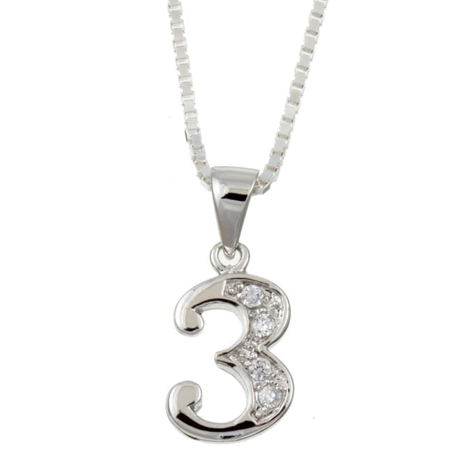 Sterling Essentials Sterling Silver Cubic Zirconia Number '3' Necklace ...