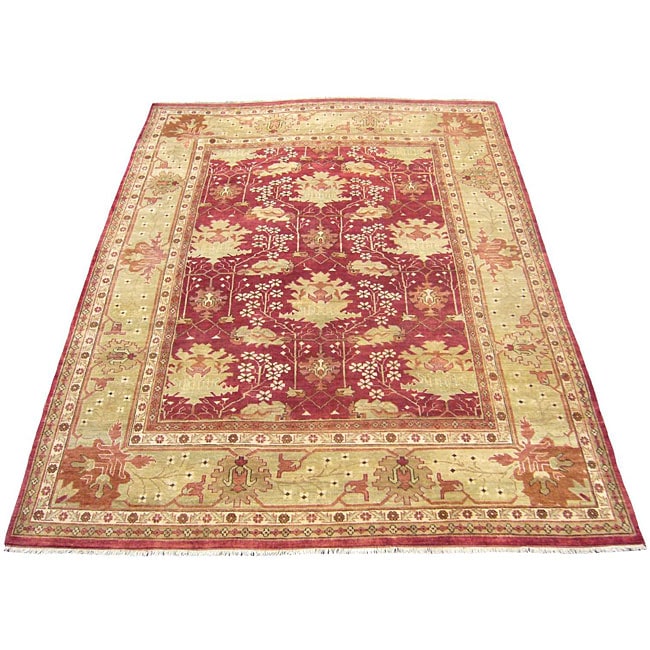 Indo Oushak Vegetable dyed Burgundy/ Green Rug (10 x 138