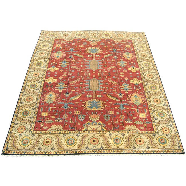 Indo Serapi Vegetable dyed Red/ Beige Rug (93 x 119)