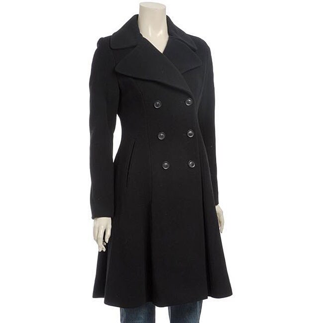 DKNY Wool-blend Double-breasted Fit and Flare Coat - Free Shipping ...