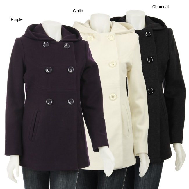 AK Anne Klein Womens Double breasted Hooded Peacoat  