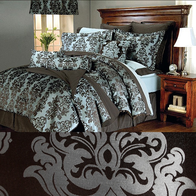 Fiore Blue/ Chocolate 8 piece Comforter Set  