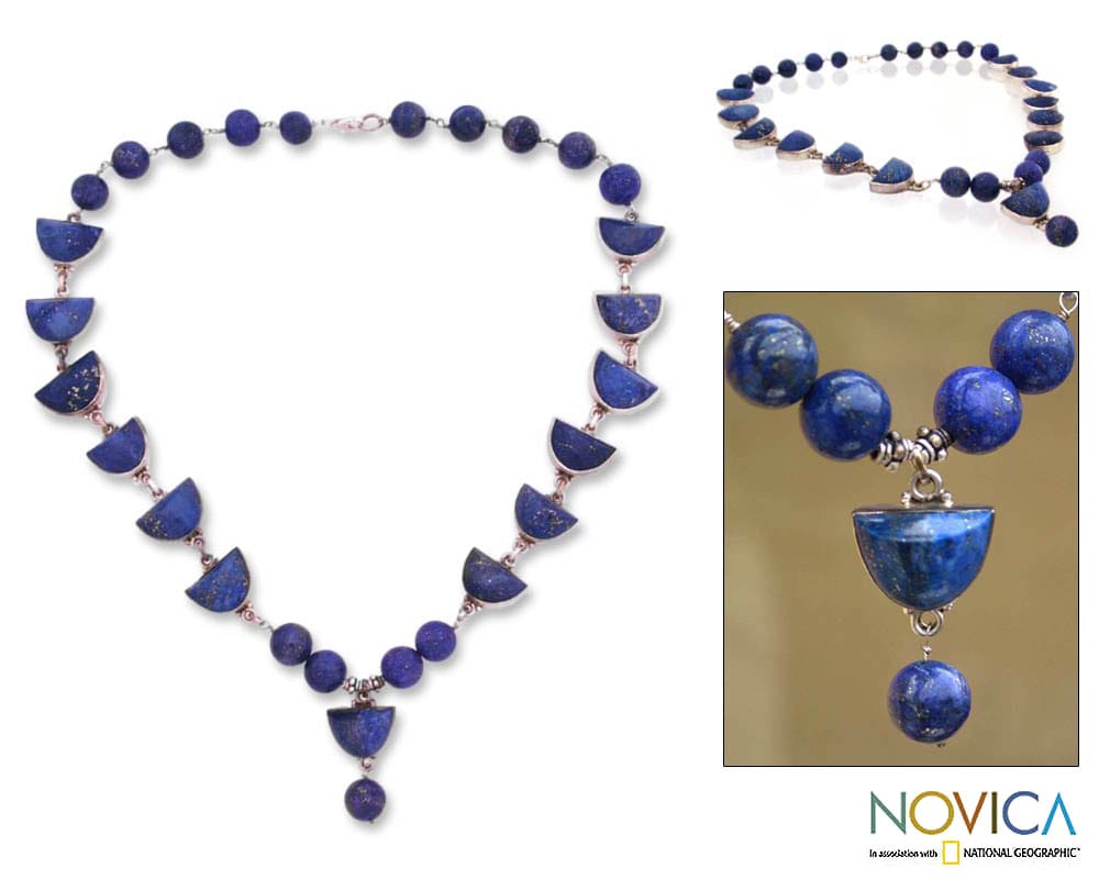 Silver/ Lapis Lazuli Blue Moon Y Necklace (India)  