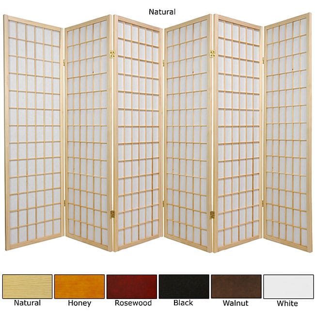 Wood and Rice Paper 5 foot 6 panel Windowpane Room Divider (China