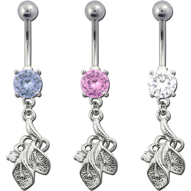 Surgical Steel Cubic Zirconia Cala Lily Belly Ring