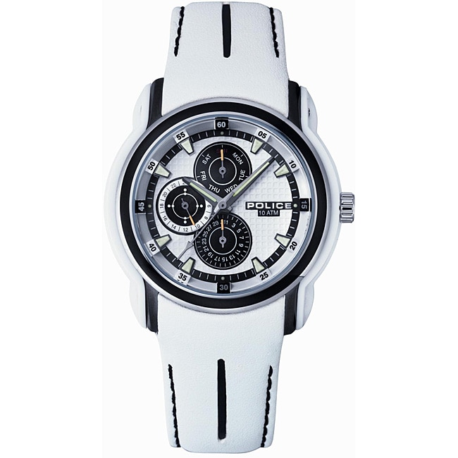 Police Mens White Pulse Leather Strap Watch  