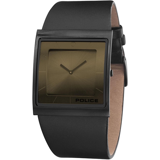 Police Mens Slim Square Black Skyline X Leather Strap Watch