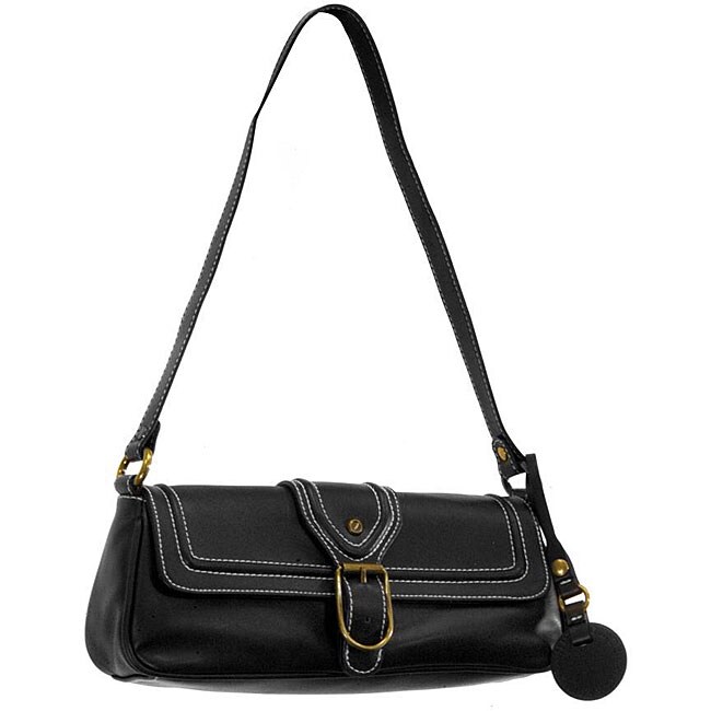 Isaac Mizrahi Womens Black Faux Leather Handbag  