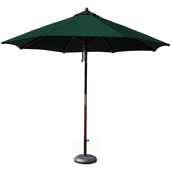 Hardwood 9 foot Hunter Green Patio Umbrella With Stand