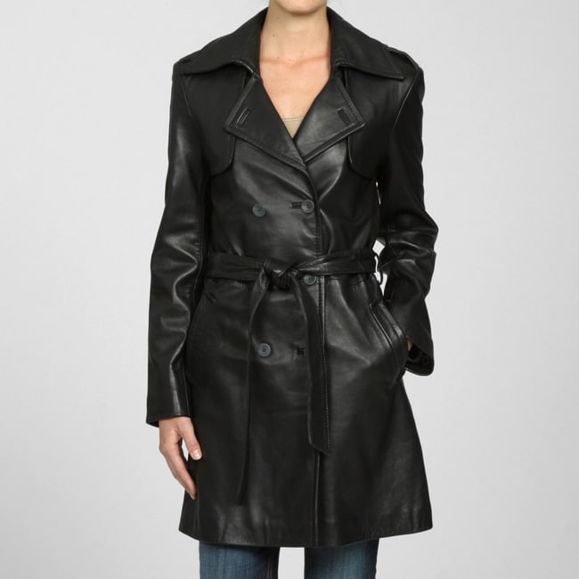 Izod Women's Plus Size New Zealand Lambskin Leather Belted Trench Coat ...