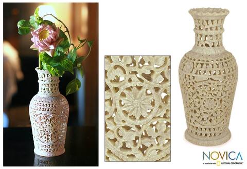 Handmade Soapstone Floral Honor Vase (India)
