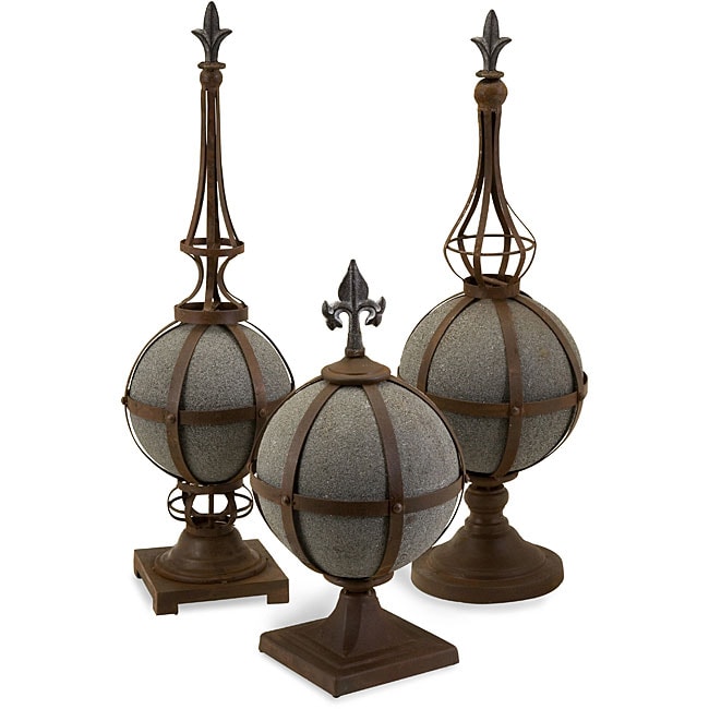 Granite Orb Iron Finials (Set of 3)