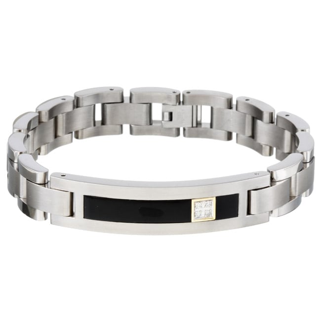 Mens Titanium and 14k Gold Onyx and Diamond Bracelet (12.5 mm 